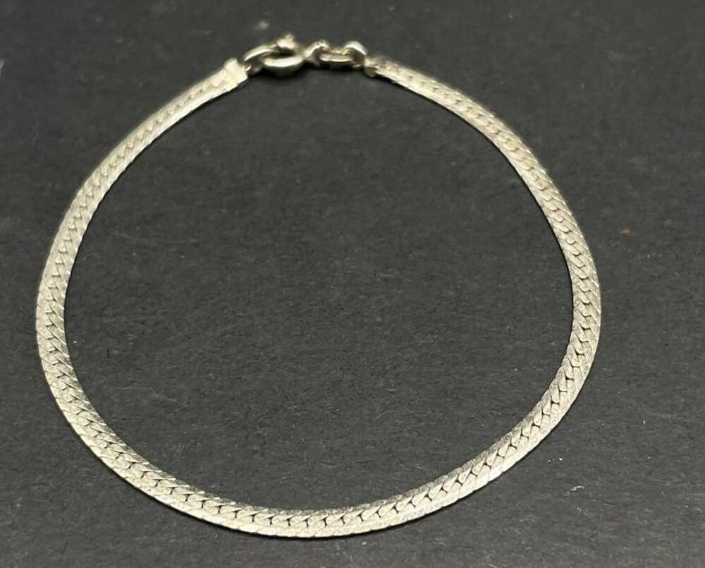 925 Sterling Silver Herringbone Chain Bracelet Italian Flat Flexible Link